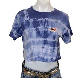 Tie Dye Crop Top Tee T-shirt Blue SMALL Hedgehog Upcycled One of Kind Unique